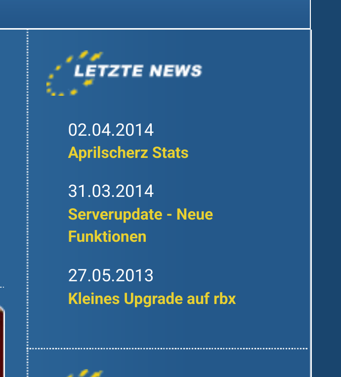 Letzte news:
02.04.2014 Aprilscherz Stats