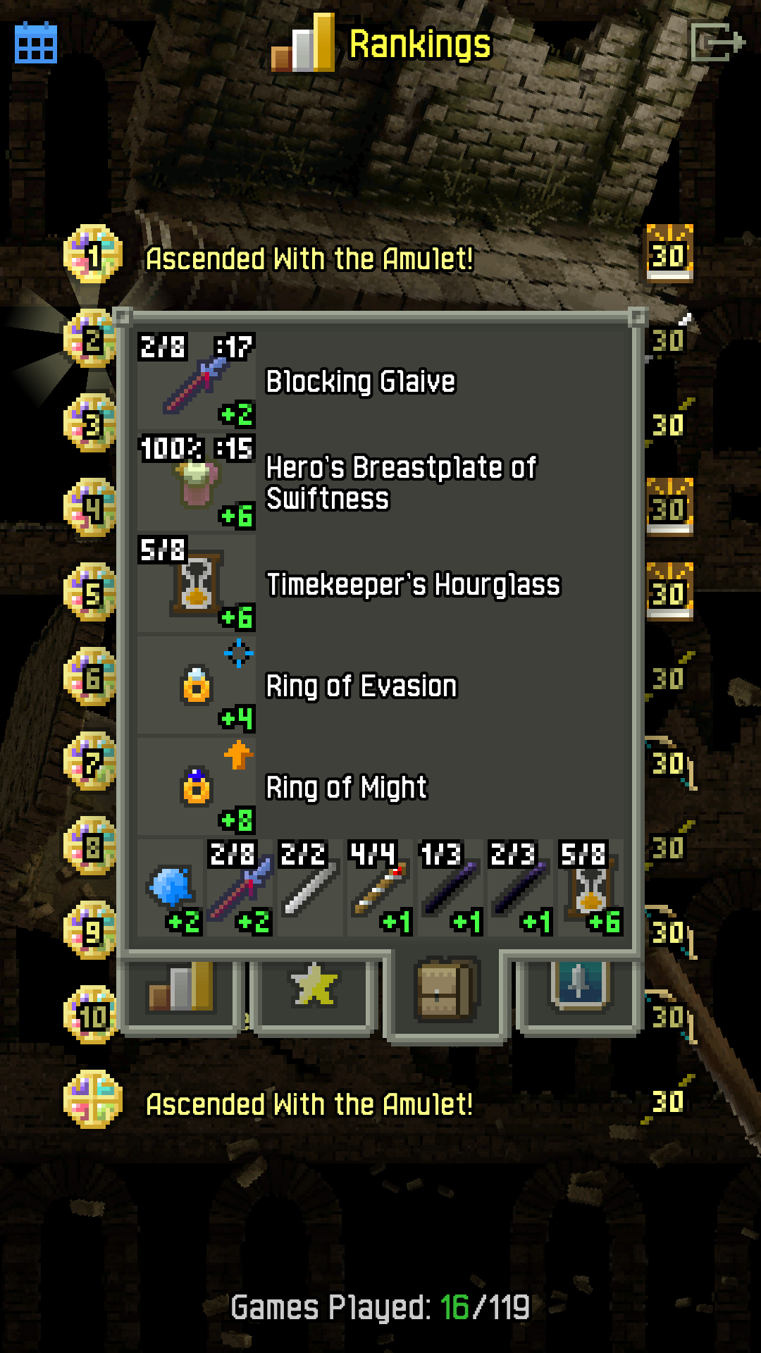 Items mostly ring of strength+8