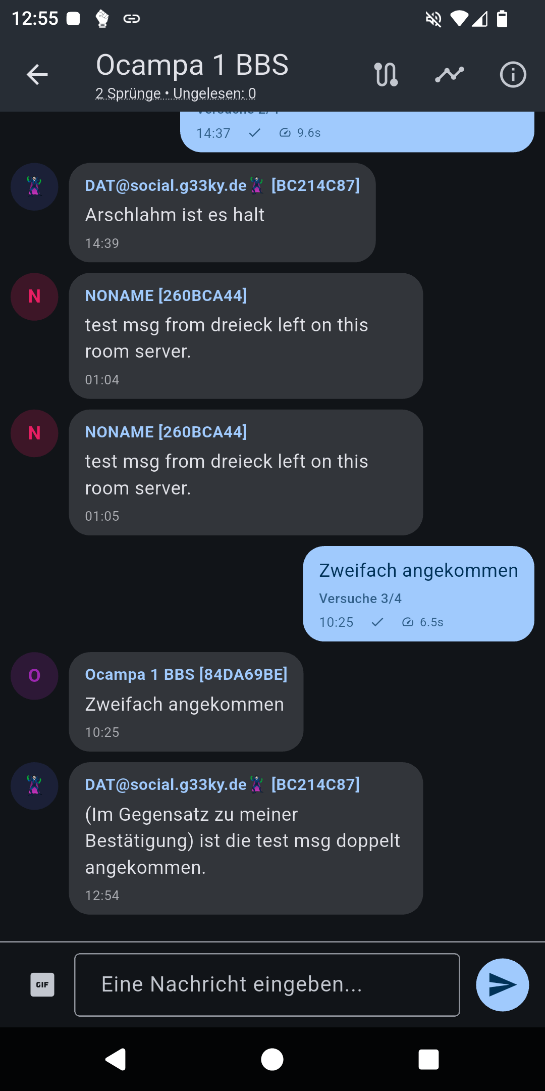 Zustand eines Roomservers mit T1000-E und Meshcore-open betrachtet