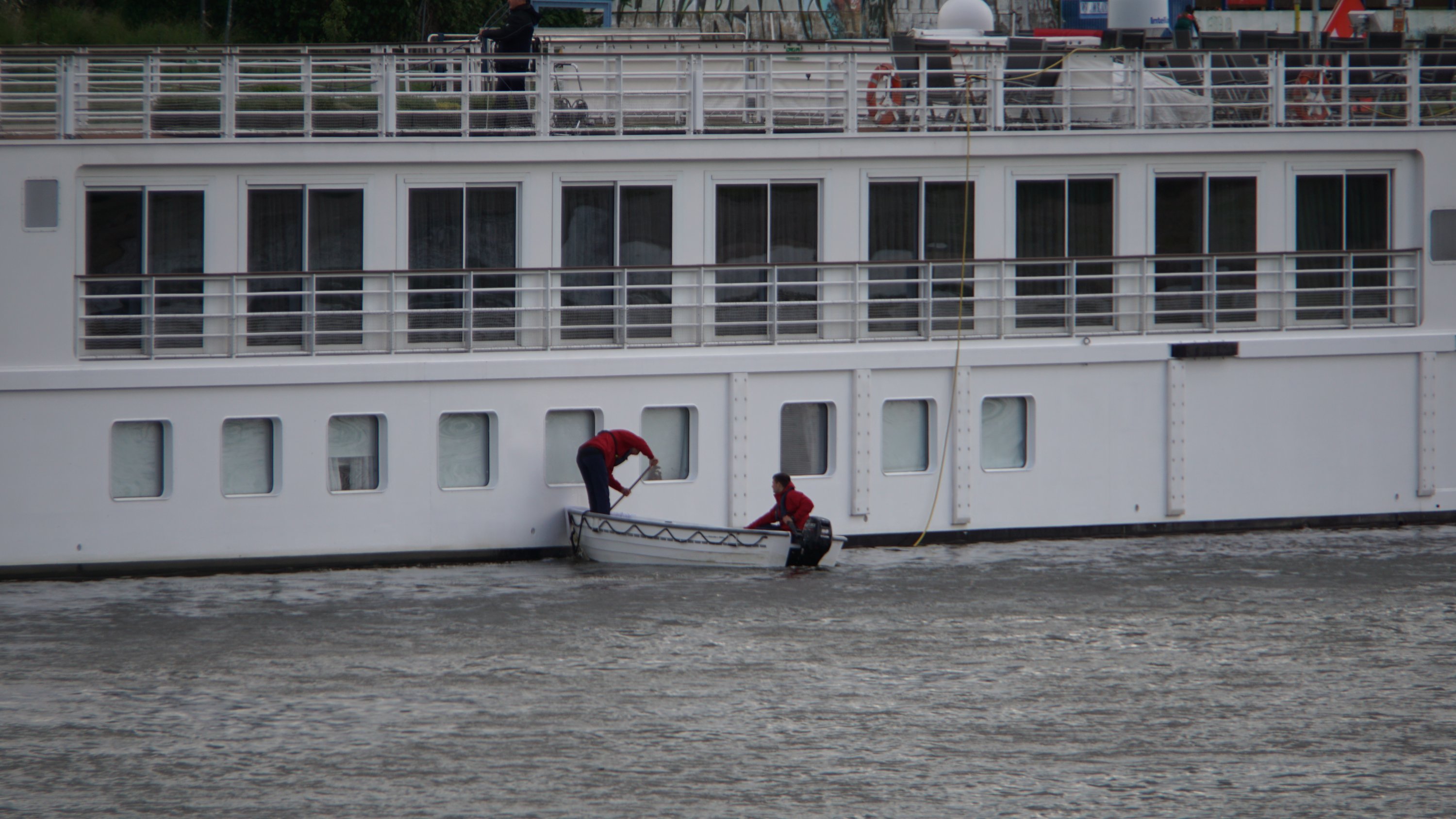 Erste Person taucht den Besen in die Elbe 