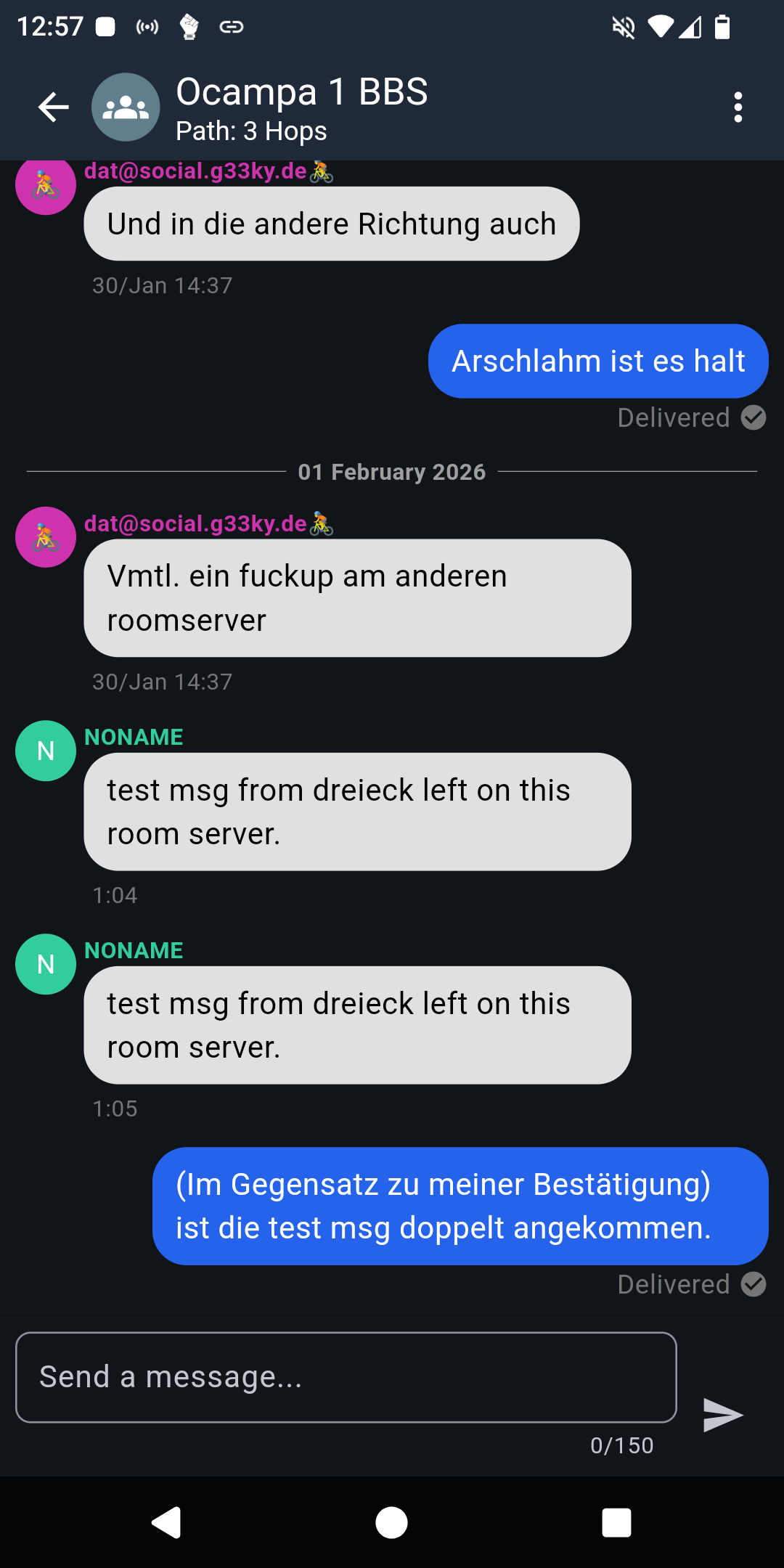 Selber Roomserver mit anderer Hardware/Identität und mit offizieller Meshcore-App betrachtet