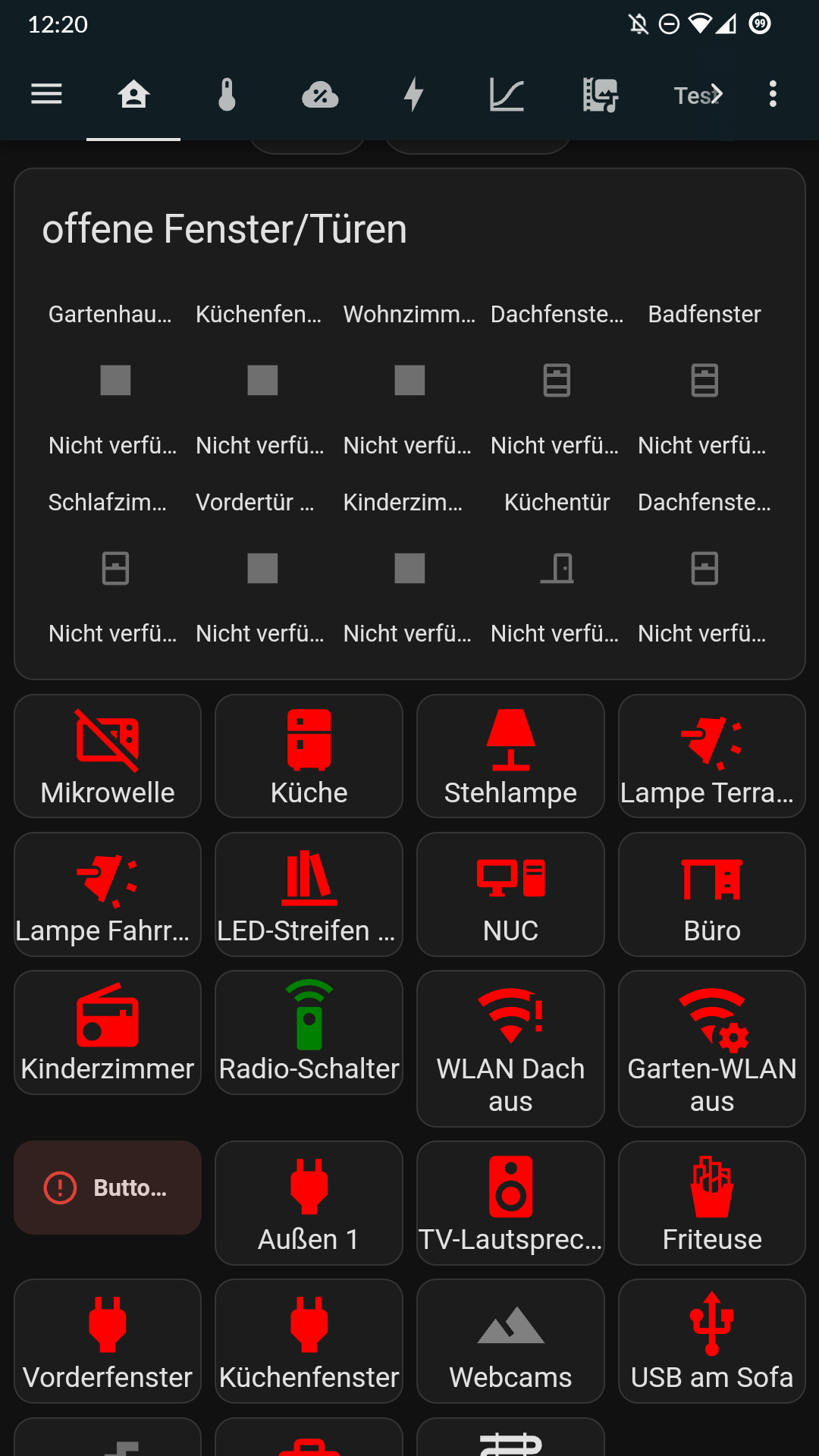 Viel viel rot auf einem HomeAssistant Dashboard