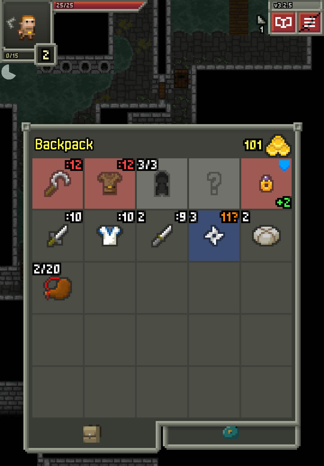 A lvl2 rogue, with 3 equipped cursed items - on the first floor