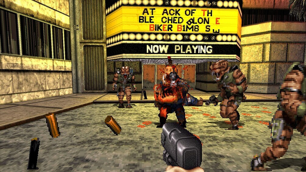 screenshot from the first level of duke nukem 3d