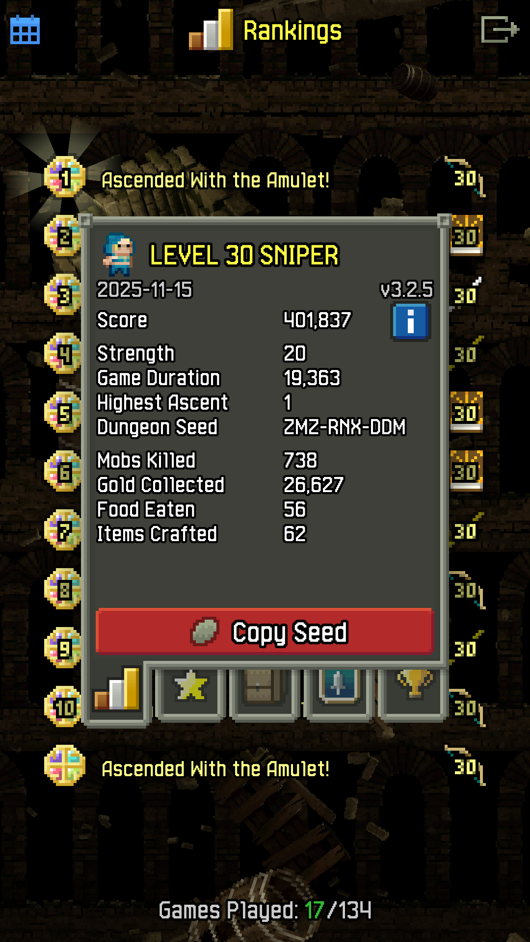 Char sheet
Lvl 30 Sniper